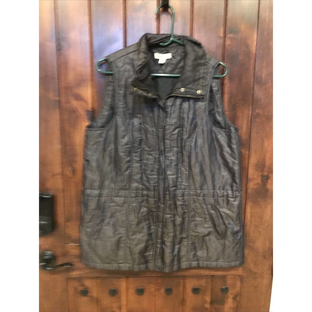 Women Large Black Vest Sleeveless Button Zipper Coldwater Creek